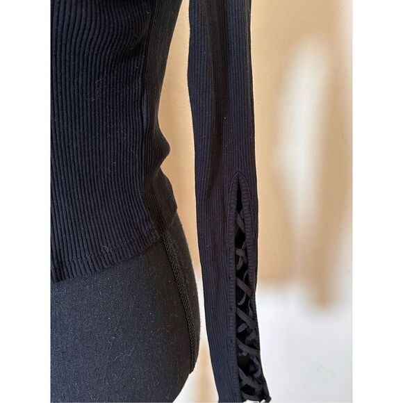 TopShop Womens Ribbed Sweater US 10 Black Stretch with Cutout Sleeve Detail - Picture 4 of 6